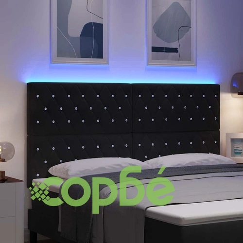 LED табла за глава с LED лентисти светлини от кадифе черно 180 см ➤ топ цена ➤ sorbe.bg