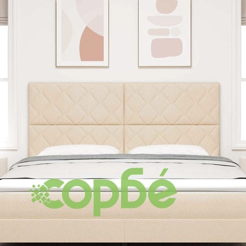 LED табла за легло с диамантен десен, текстил, крем, 180 см ➤ топ цена ➤ sorbe.bg