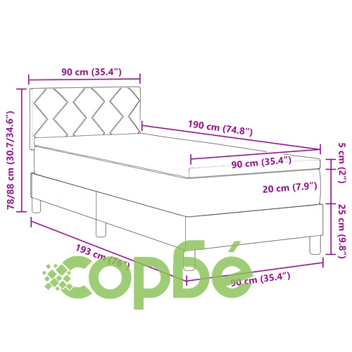 Легло с кутия и матрак 90x190 см, светлосиво, текстилна тапицерия ➤ топ цена ➤ sorbe.bg