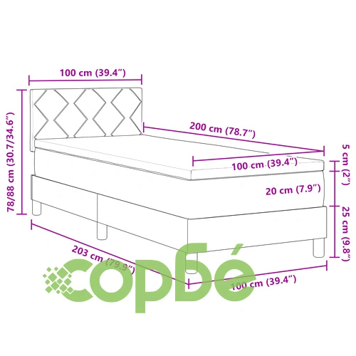 Легло с кутиен матрак 100x200 см - тъмно сиво, тъкан с включен топер ➤ топ цена ➤ sorbe.bg