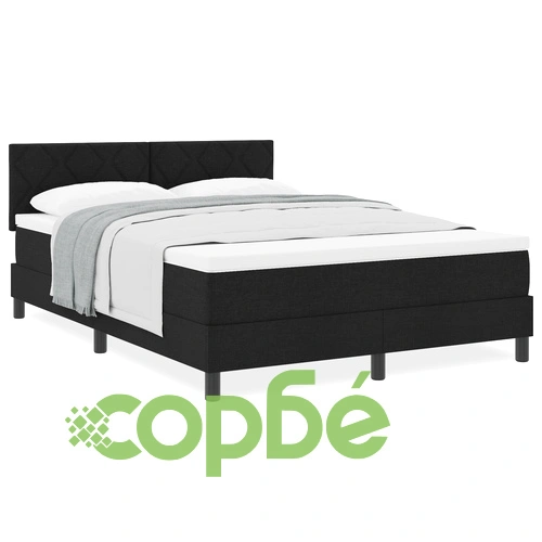 Легло с пружина и матрак 140x190 см Черен текстил с дървена рамка ➤ топ цена ➤ sorbe.bg