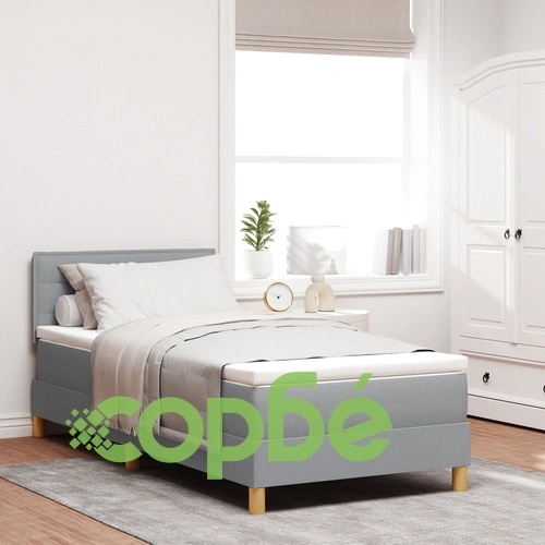 Кутиевидно пружинно легло с матрак 80x200 см, светлосива тъкан ➤ топ цена ➤ sorbe.bg