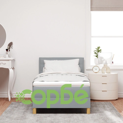 Кутия с пружини с матрак 90x200 см - Светлосив Полиестер Тъкан ➤ топ цена ➤ sorbe.bg