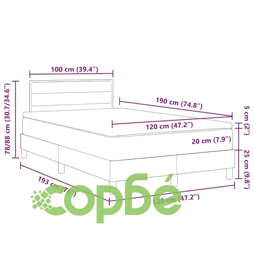 Континентално легло с матрак синьо 120x190 см текстил ➤ топ цена ➤ sorbe.bg