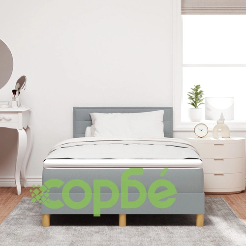 Легло с повдигащ се капак и матрак 120x200 см Светлосиво Тъкан ➤ топ цена ➤ sorbe.bg