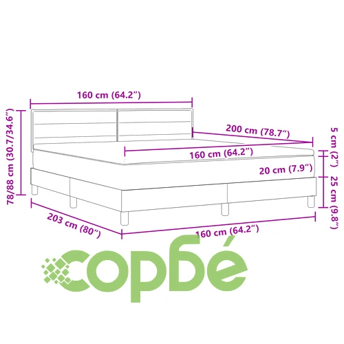 Легло с пружини и матрак 160x200 см от тъкан в тъмно кафяв цвят ➤ топ цена ➤ sorbe.bg