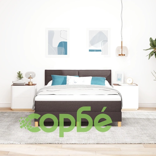 Легло с пружини и матрак 160x200 см от тъкан в тъмно кафяв цвят ➤ топ цена ➤ sorbe.bg