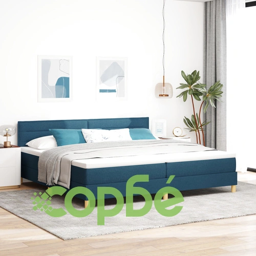 Легло с кутия и матрак 200x200 см, синьо, текстилна тапицерия ➤ топ цена ➤ sorbe.bg