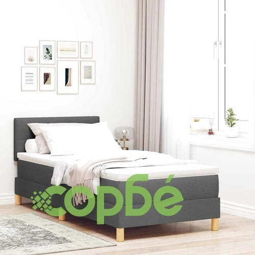 Континентално легло с матрак тъмносиво 80x200 см текстил с букови крака ➤ топ цена ➤ sorbe.bg