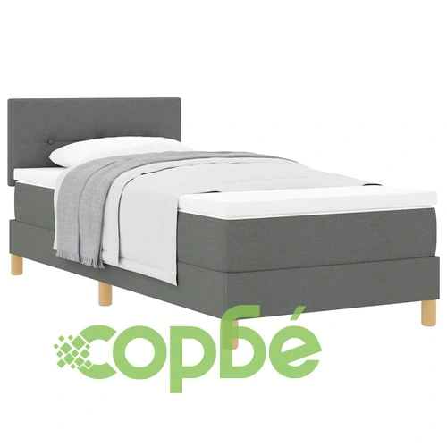 Континентално легло с матрак и топер тъмносиво 90x190 см полиестер ➤ топ цена ➤ sorbe.bg