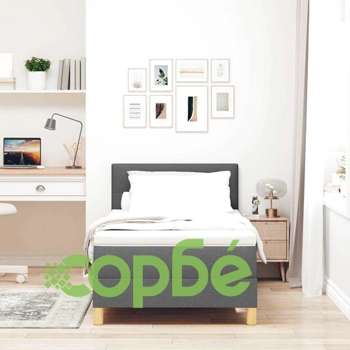 Континентално легло с матрак и топер тъмносиво 90x190 см полиестер ➤ топ цена ➤ sorbe.bg