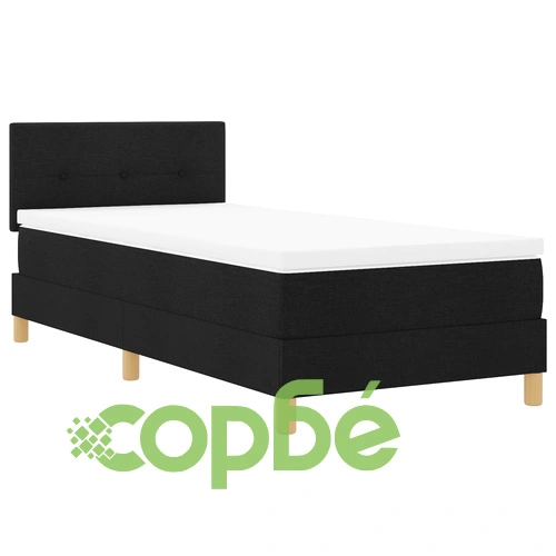 Легло с матрак и кутия пружина 90x200 см, Черен тъкан плат ➤ топ цена ➤ sorbe.bg