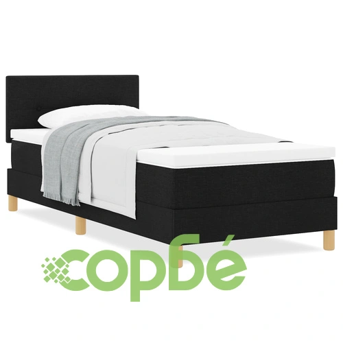 Легло с матрак и кутия пружина 90x200 см, Черен тъкан плат ➤ топ цена ➤ sorbe.bg