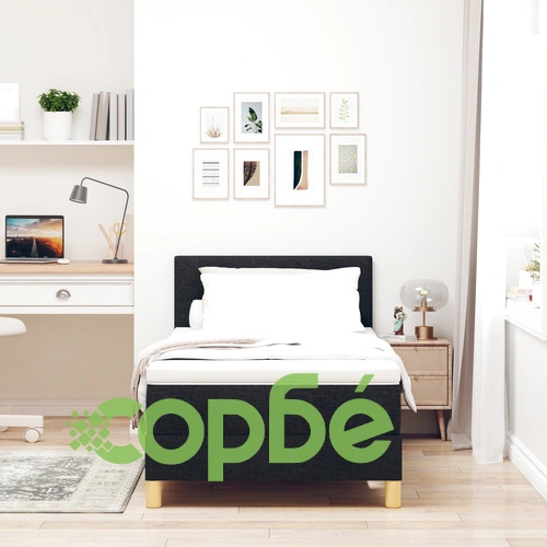 Легло с матрак и кутия пружина 90x200 см, Черен тъкан плат ➤ топ цена ➤ sorbe.bg