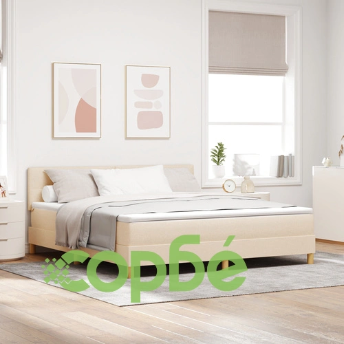 Легло с кутия пружина и матрак 180x200 см от висококачествена тъкан в кремав цвят ➤ топ цена ➤ sorbe.bg