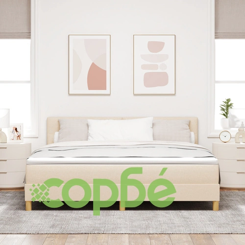 Легло с кутия пружина и матрак 180x200 см от висококачествена тъкан в кремав цвят ➤ топ цена ➤ sorbe.bg