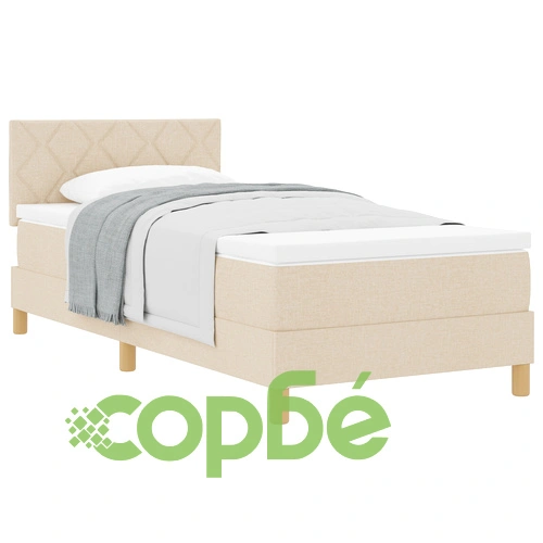 Легло с пружини и матрак 100x200 см, кремава тъкан, единично ➤ топ цена ➤ sorbe.bg