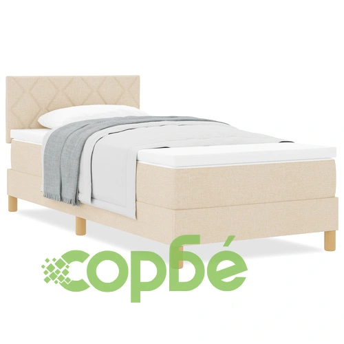 Легло с пружини и матрак 100x200 см, кремава тъкан, единично ➤ топ цена ➤ sorbe.bg