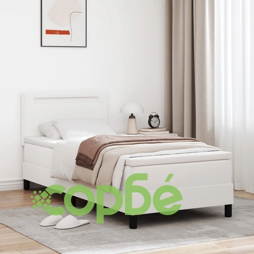 Кутия с пружини с матрак 90x200 см от бяла еко кожа ➤ топ цена ➤ sorbe.bg
