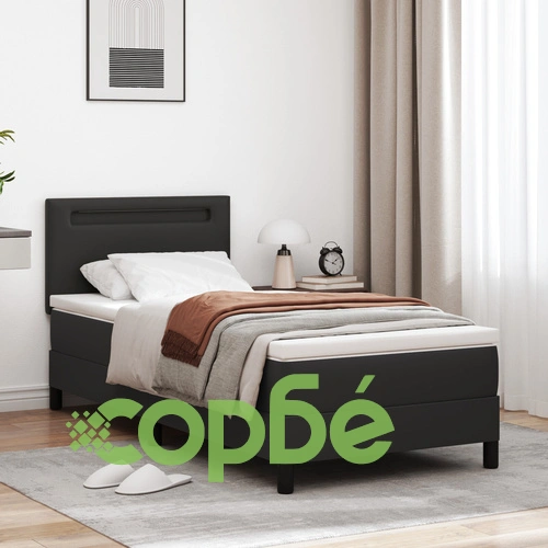 Легло с пружинен матрак 100x200 см от черна еко кожа ➤ топ цена ➤ sorbe.bg