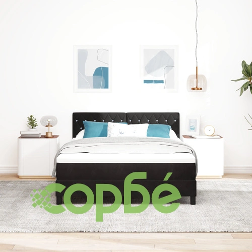 Легло с матрак от велур в черно 140x200 см с покет пружини ➤ топ цена ➤ sorbe.bg
