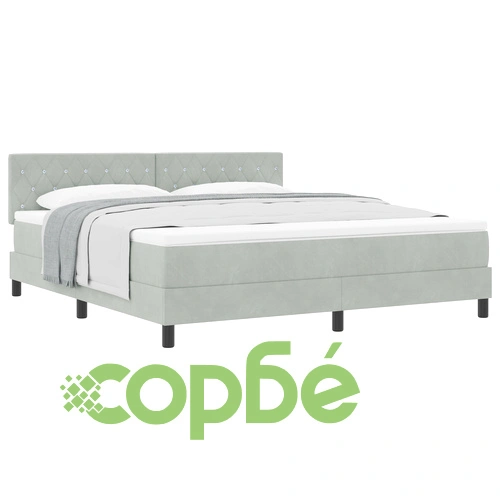 Кинг Размер Легло Box Spring с Матрак - Светло Сиво Велур 203x180 см ➤ топ цена ➤ sorbe.bg