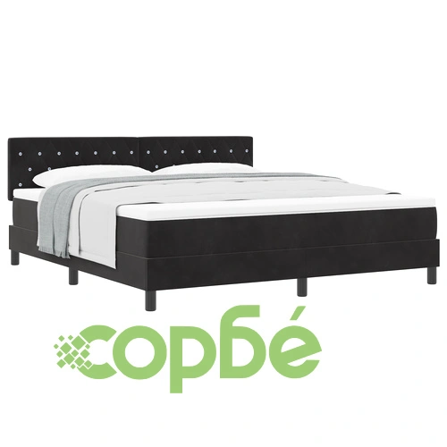 Кутия с пружини и матрак от черен велур, Супер Кинг размер 180x200 см ➤ топ цена ➤ sorbe.bg