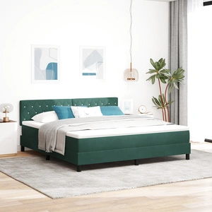Кадифено легло с пружина и матрак Тъмнозелено Супер Кинг 203x180x88 см