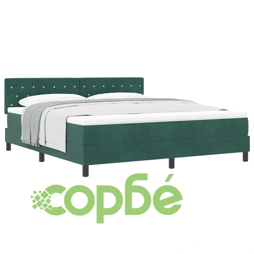 Кадифено легло с пружина и матрак Тъмнозелено Супер Кинг 203x180x88 см ➤ топ цена ➤ sorbe.bg