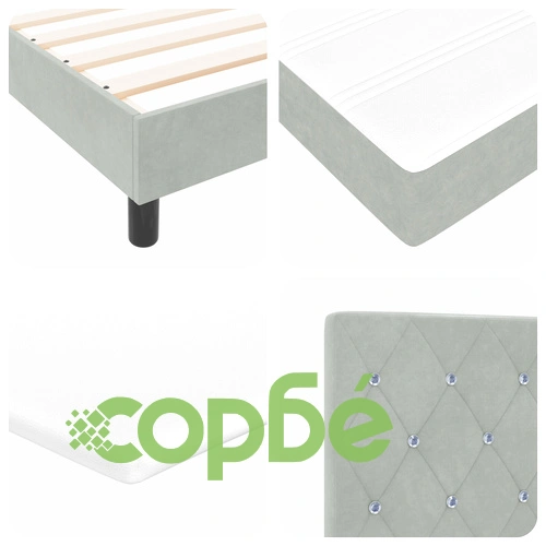 Легло с пружинно дъно с матрак 200x200 см от велур в светлосив цвят ➤ топ цена ➤ sorbe.bg