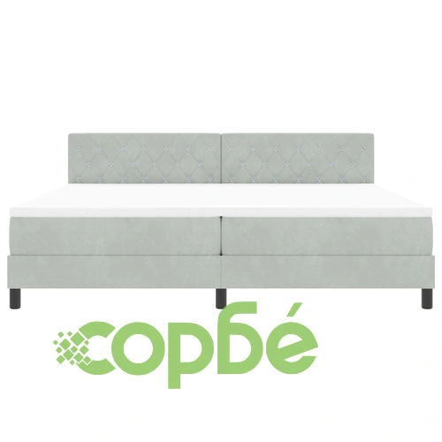 Легло с пружинно дъно с матрак 200x200 см от велур в светлосив цвят ➤ топ цена ➤ sorbe.bg
