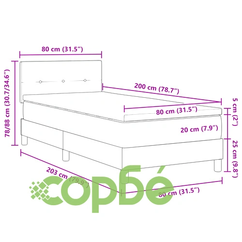 Кадифено легло с пружини и матрак 80x200 см в черно ➤ топ цена ➤ sorbe.bg