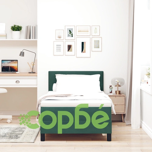 Box Spring легло с матрак 90x190 см, Тъмнозелено Кадифе, за Единично Легло ➤ топ цена ➤ sorbe.bg