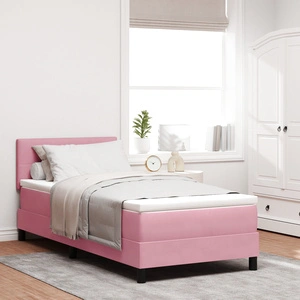 Кутия с пружини и матрак 120x190 см, Розов Велур, Малко Двойно Легло