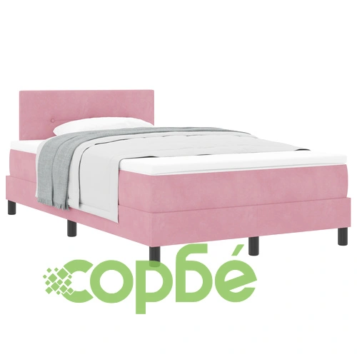 Кутия с пружини и матрак 120x190 см, Розов Велур, Малко Двойно Легло ➤ топ цена ➤ sorbe.bg