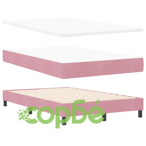 Кутия с пружини и матрак 120x190 см, Розов Велур, Малко Двойно Легло ➤ топ цена ➤ sorbe.bg