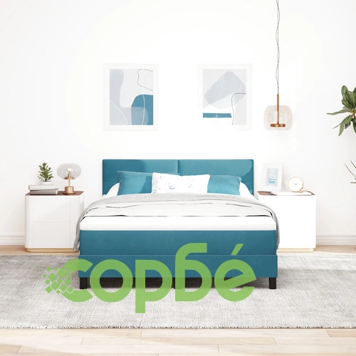 Луксозно легло с пружина и матрак 140x200 см от тъмносин велур ➤ топ цена ➤ sorbe.bg
