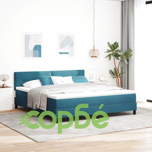 Кутия с пружини и матрак от тъмносин велур, размер 180x200 см, супер кинг ➤ топ цена ➤ sorbe.bg