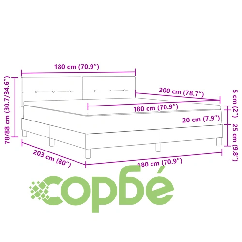 Кутия с пружини и матрак от тъмносин велур, размер 180x200 см, супер кинг ➤ топ цена ➤ sorbe.bg