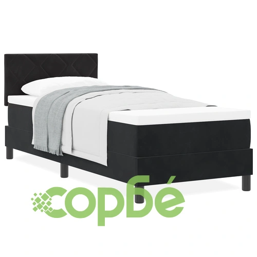 Легло Box Spring с матрак 80x200 см, Черен Велур ➤ топ цена ➤ sorbe.bg