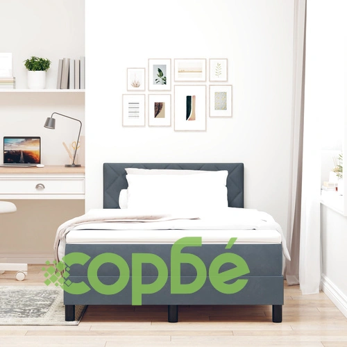 Тъмносиво велурено легло с матрак 120x190 см, за малка двойка ➤ топ цена ➤ sorbe.bg