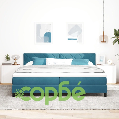 Луксозно легло с пружина и матрак 200x200 см - Тъмносин велур ➤ топ цена ➤ sorbe.bg