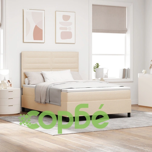 Рамка за легло с матрак от естествено дърво, бежов текстилен калъф, 160 x 200 см ➤ топ цена ➤ sorbe.bg