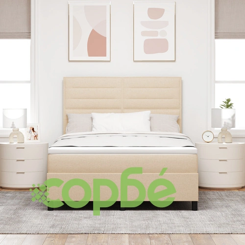 Рамка за легло с матрак от естествено дърво, бежов текстилен калъф, 160 x 200 см ➤ топ цена ➤ sorbe.bg