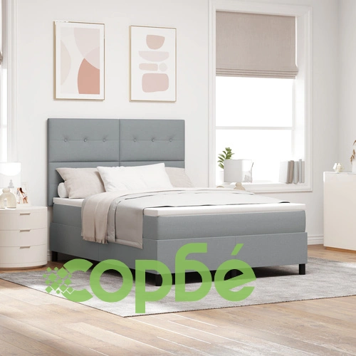 Box Spring Легло с матрак от светлосив текстил 160x200 см ➤ топ цена ➤ sorbe.bg