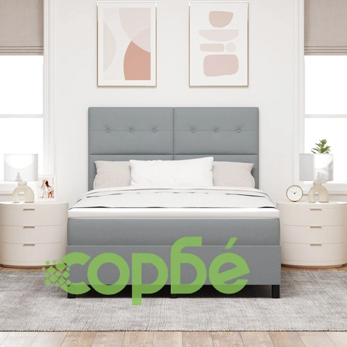 Box Spring Легло с матрак от светлосив текстил 160x200 см ➤ топ цена ➤ sorbe.bg