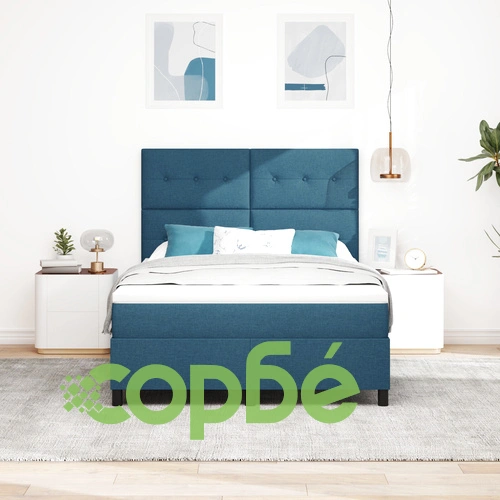 Легло с подматрачна рамка и матрак 160x200 см, тъкан, синьо ➤ топ цена ➤ sorbe.bg