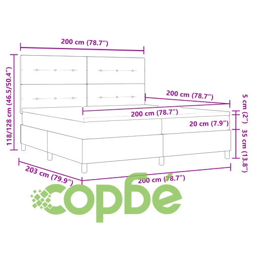 Легло с матрак 200 x 200 см, Светлосиво Текстил, с Включен Топер ➤ топ цена ➤ sorbe.bg