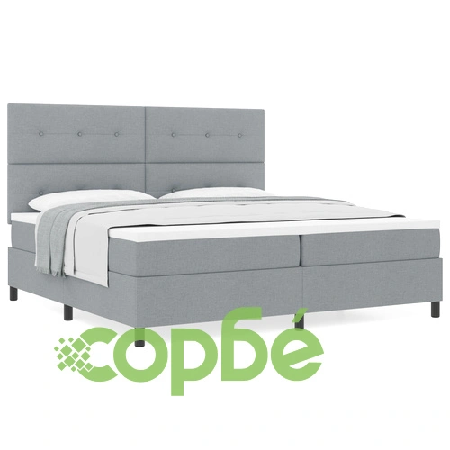 Легло с матрак 200 x 200 см, Светлосиво Текстил, с Включен Топер ➤ топ цена ➤ sorbe.bg