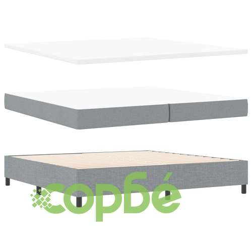Легло с матрак 200 x 200 см, Светлосиво Текстил, с Включен Топер ➤ топ цена ➤ sorbe.bg
